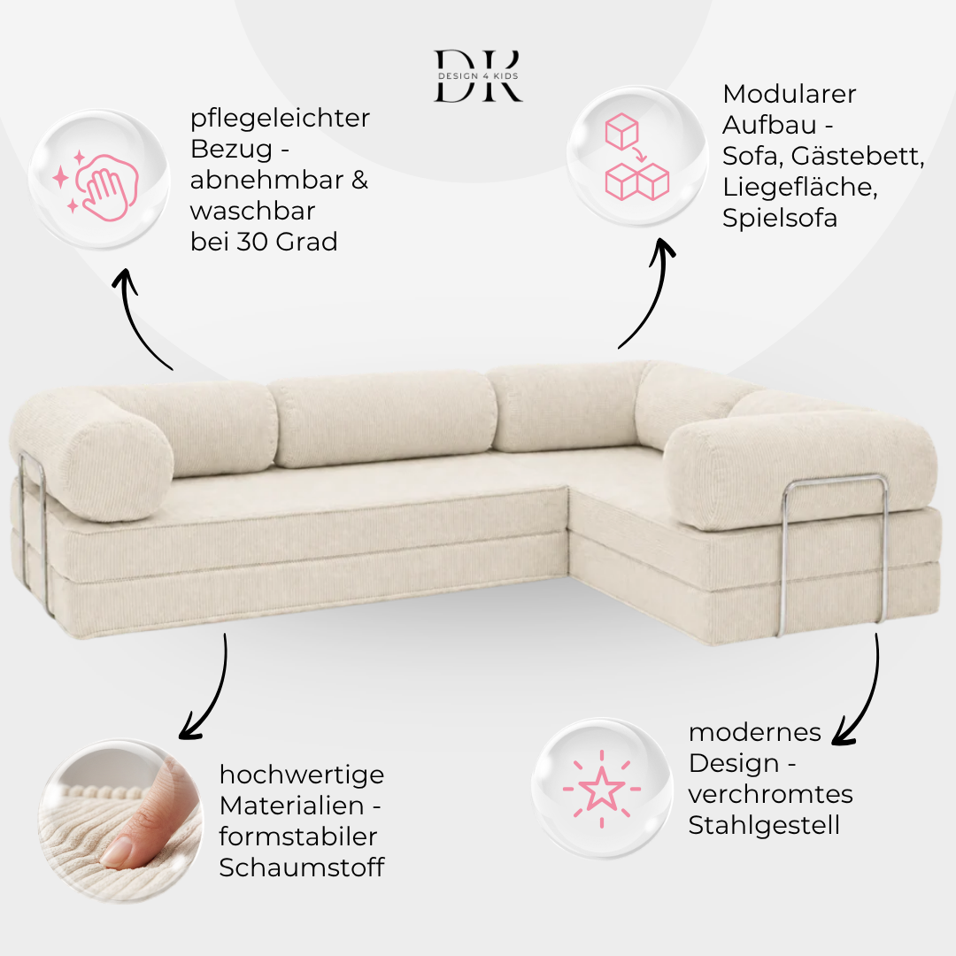 Design4Kids Family Ecksofa 3-Sitzer Jewel Cord Corner 300