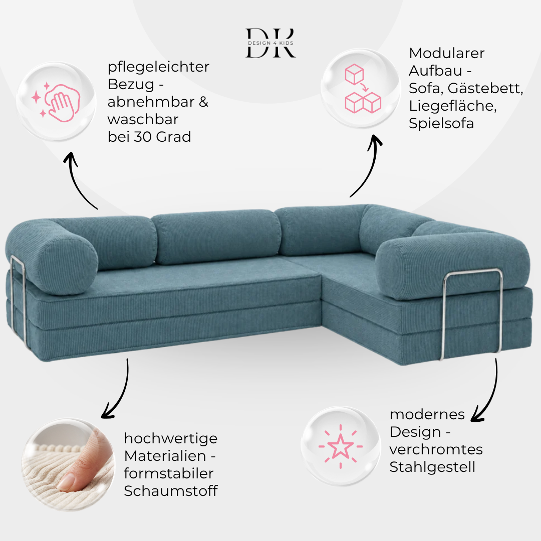 Design4Kids Family Ecksofa 3-Sitzer Jewel Cord Corner 300