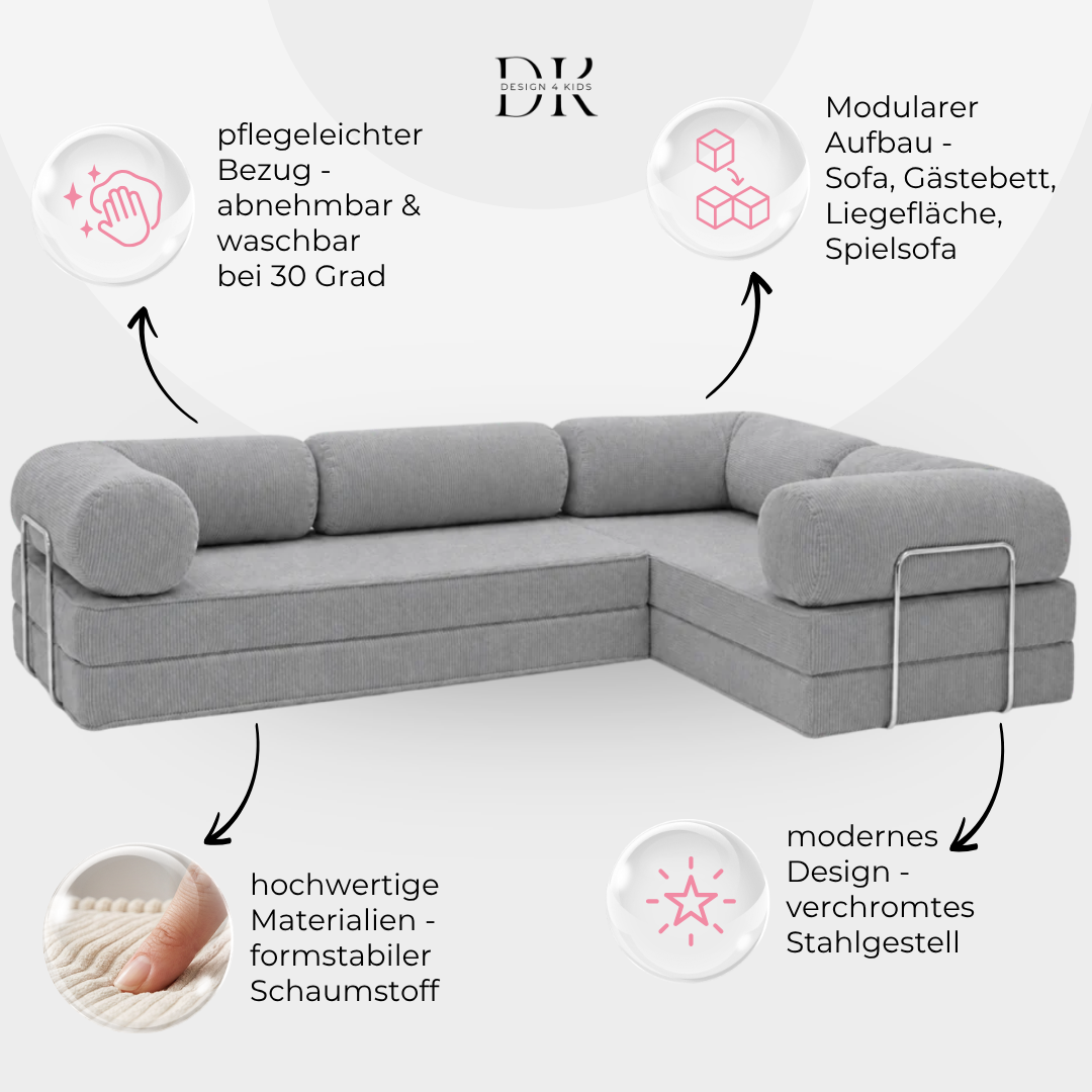 Design4Kids Family Ecksofa 3-Sitzer Jewel Cord Corner 300