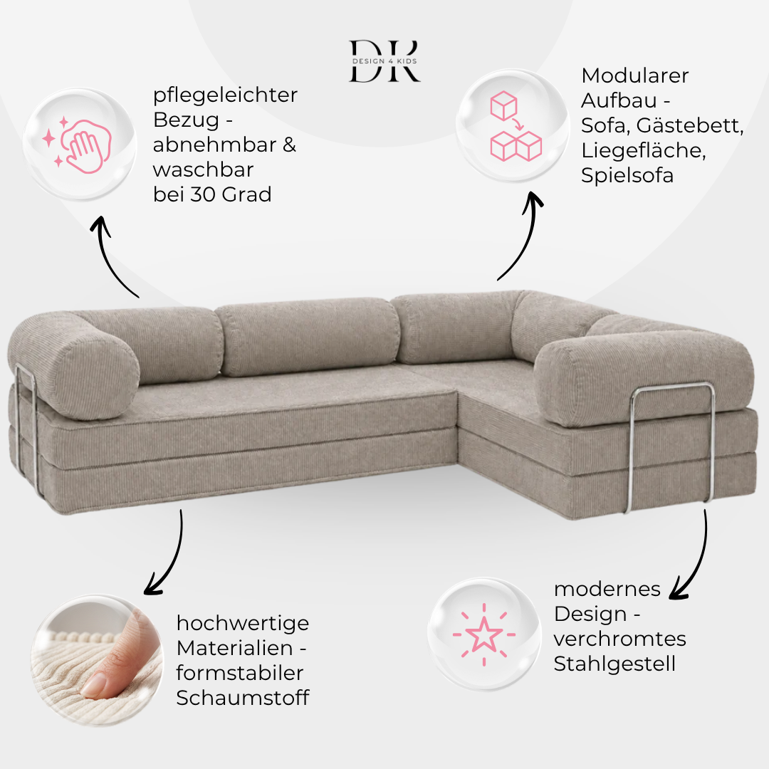 Design4Kids Family Ecksofa 3-Sitzer Jewel Cord Corner 300