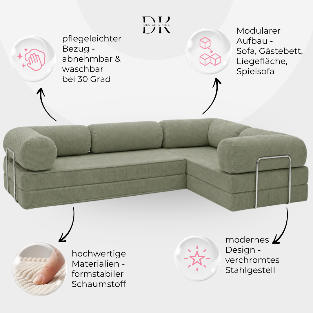 Design4Kids Family Ecksofa 3-Sitzer Jewel Cord Corner 300