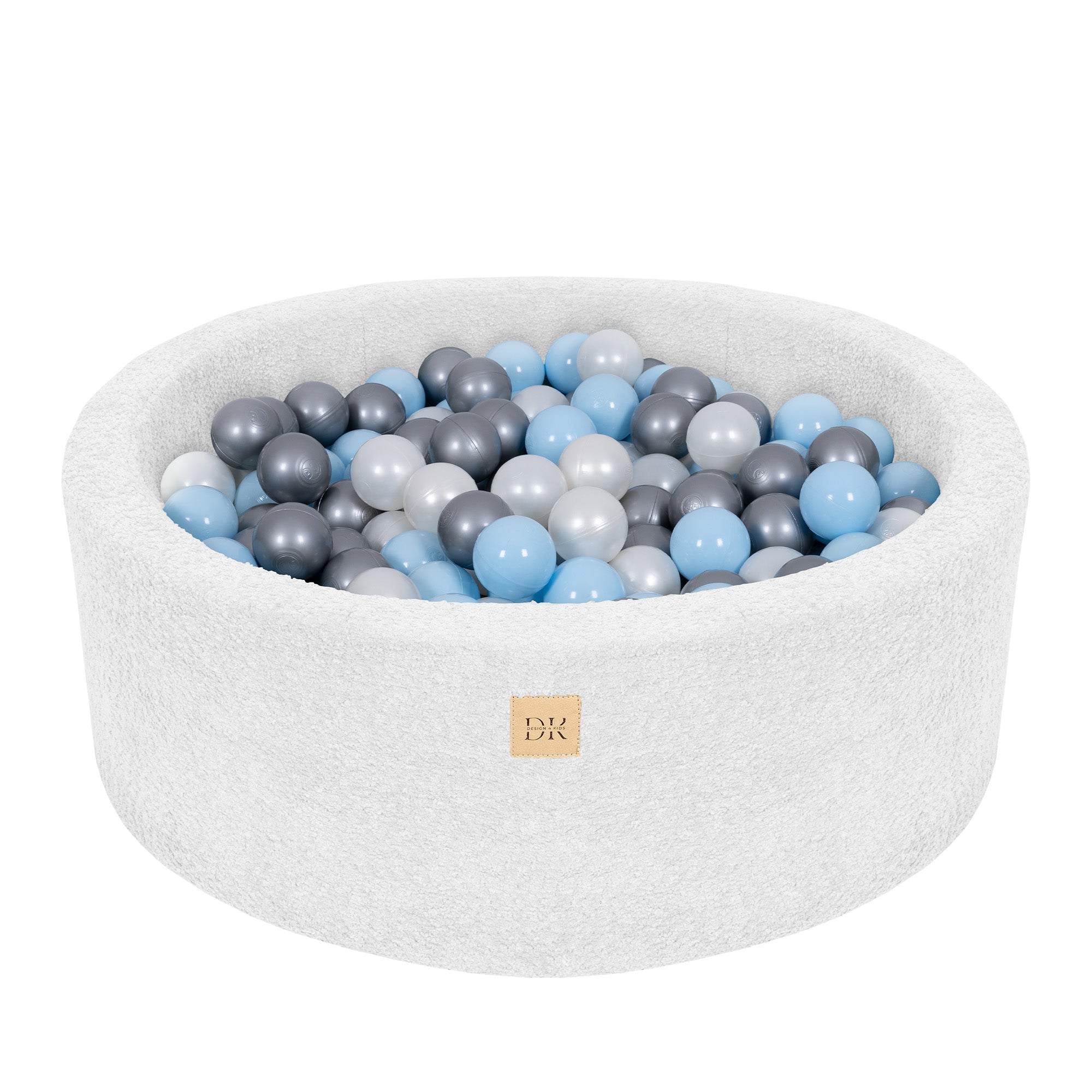 Design4Kids Bällebad Lumi 90x30cm Bouclé, 200 Bällen - pearl, silber, babyblau