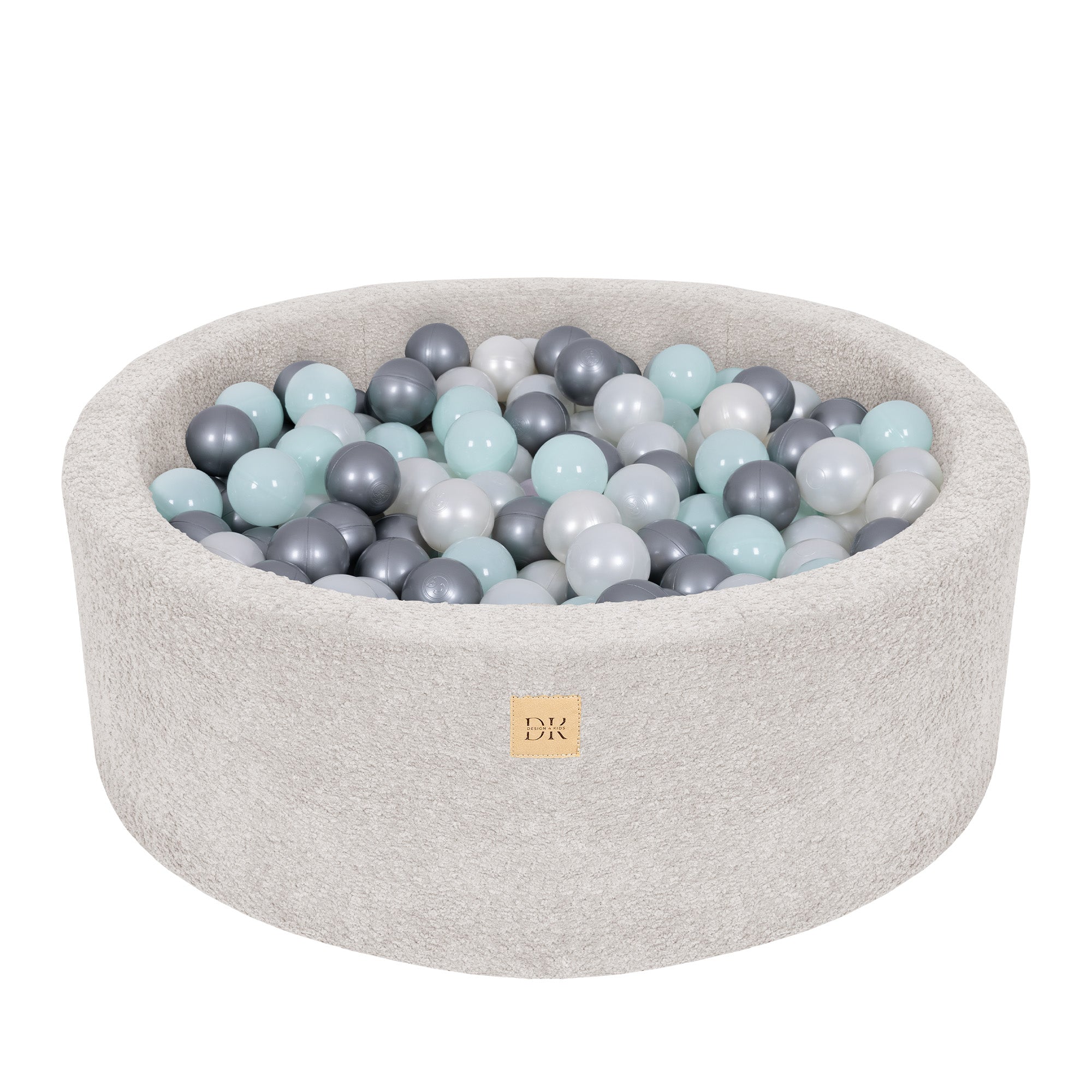 Design4Kids Bällebad Lumi 90x30cm Bouclé, 200 Bällen - weiß, mintpearl, silber