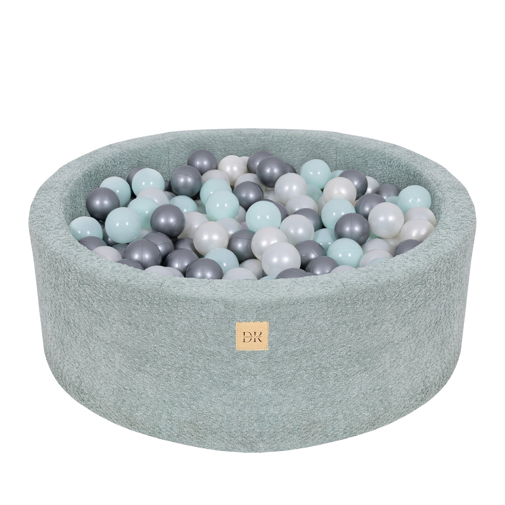 Design4Kids Bällebad Lumi 90x30cm Bouclé, 200 Bällen - weiß, mintpearl, silber