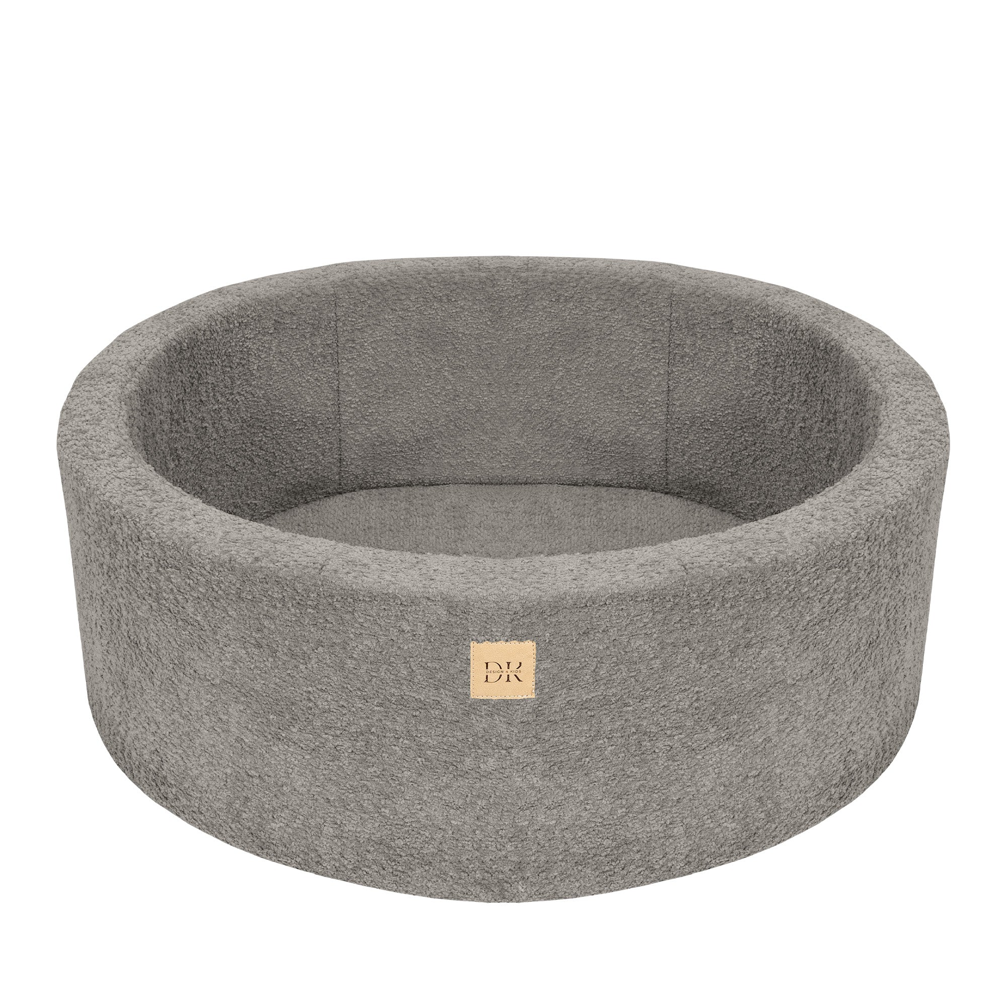 Design4Kids Bällebad Lumi 90x30cm Bouclé hazelnut taupe, 200 Bällen - weiß, mintpearl, silber
