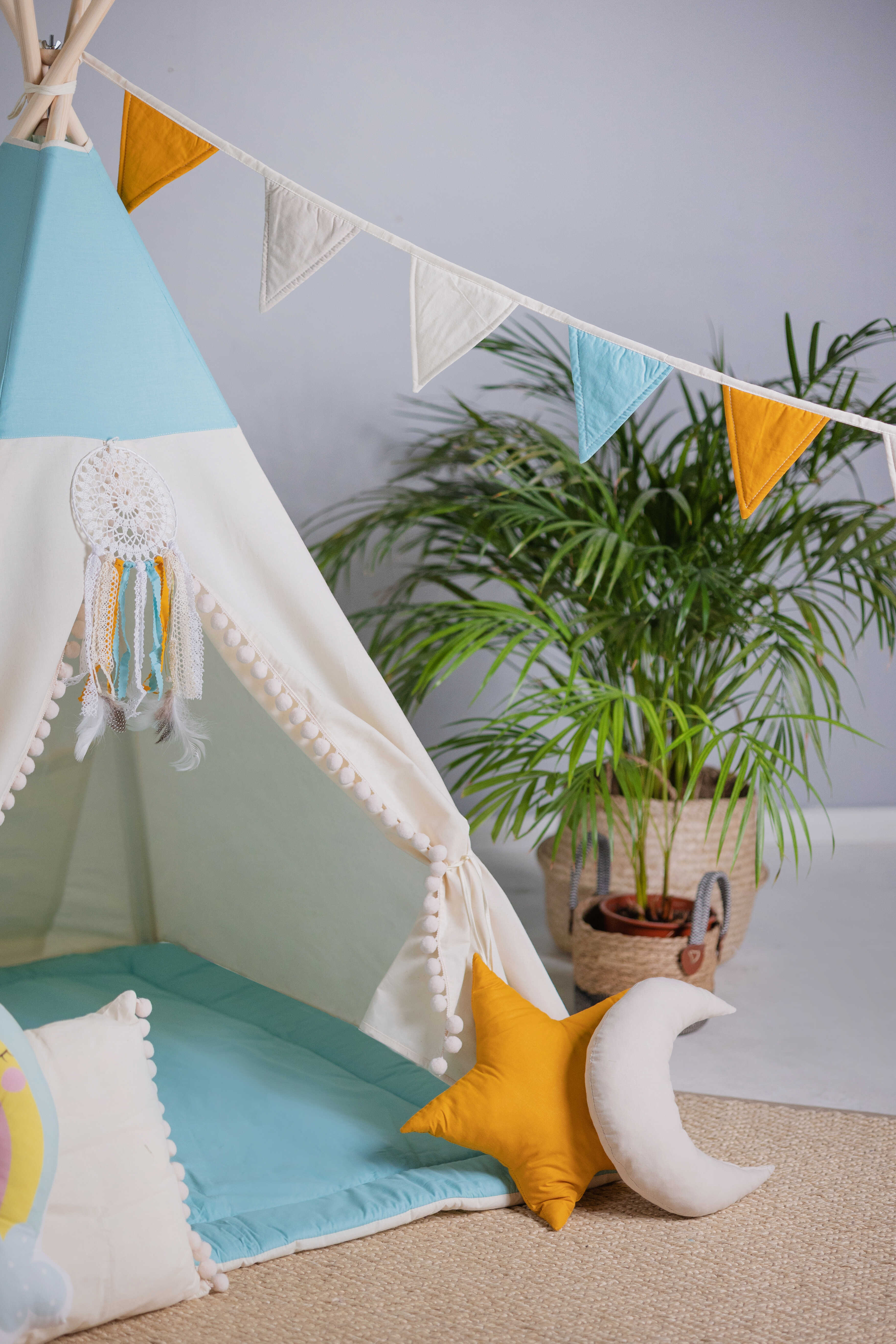Design4Kids Tipi-Zelt L-Set Blue Dream - creme
