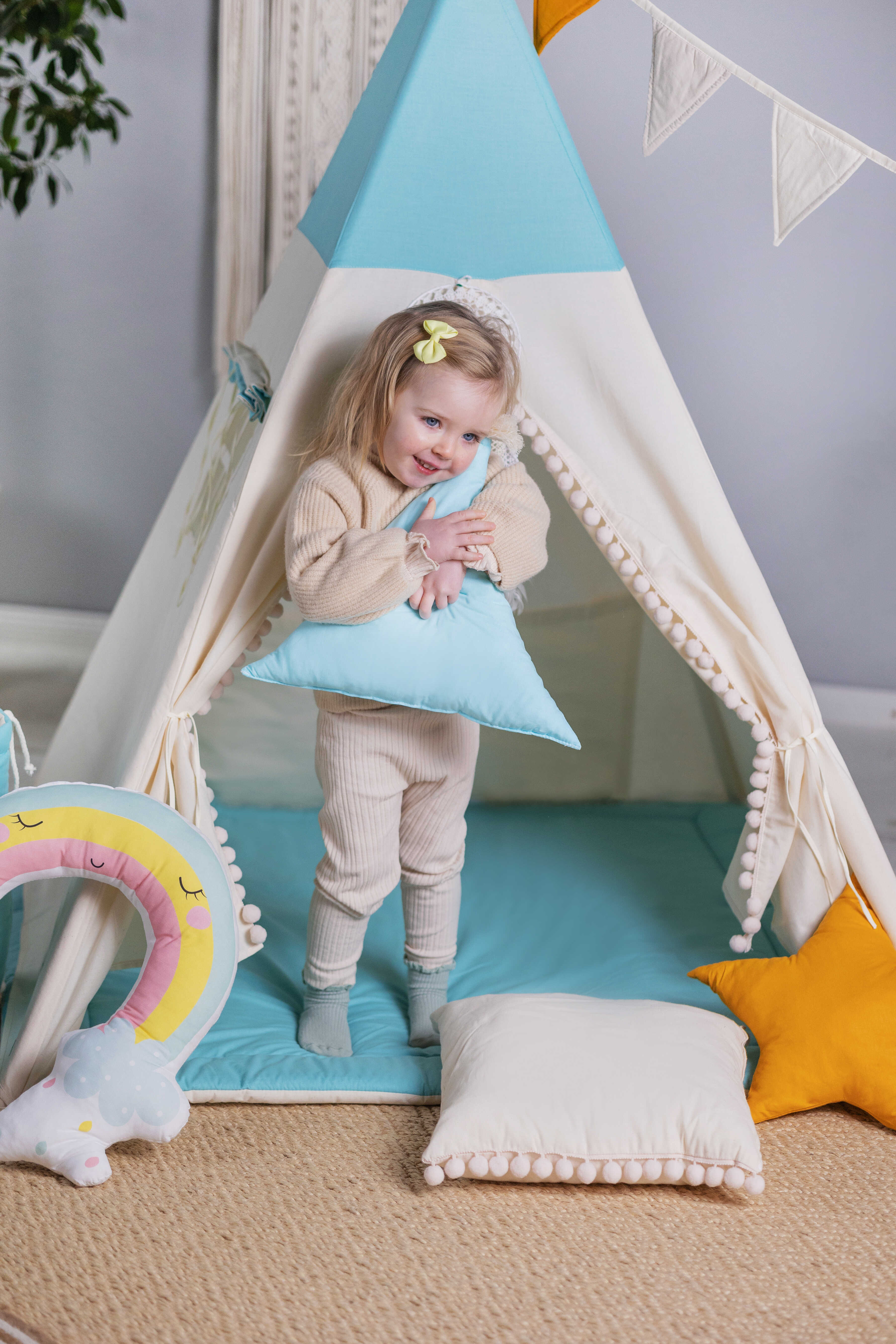 Design4Kids Tipi-Zelt L-Set Blue Dream - creme
