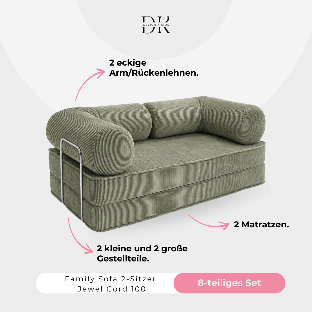 Design4Kids Family Sofa 2-Sitzer Jewel Cord 200