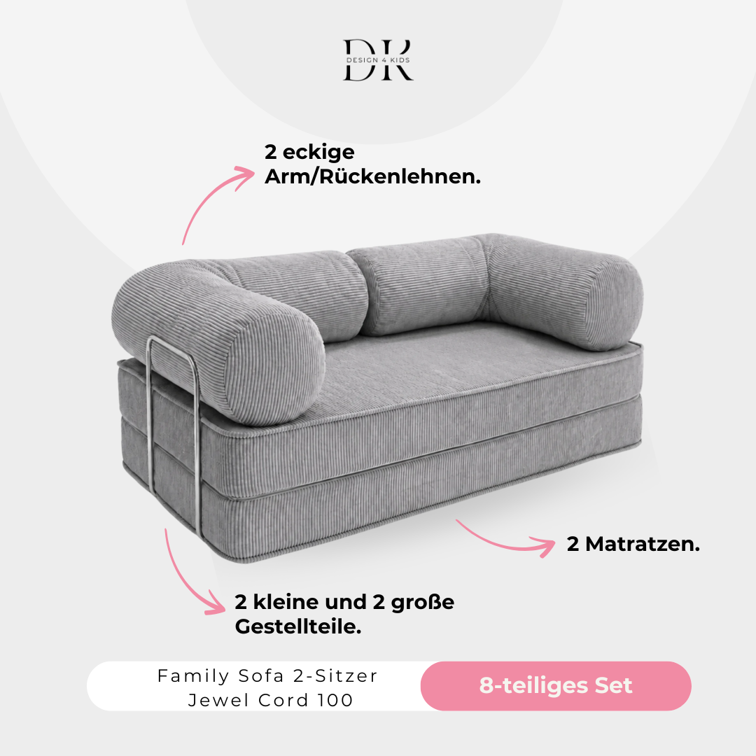 Design4Kids Family Sofa 2-Sitzer Jewel Cord 200