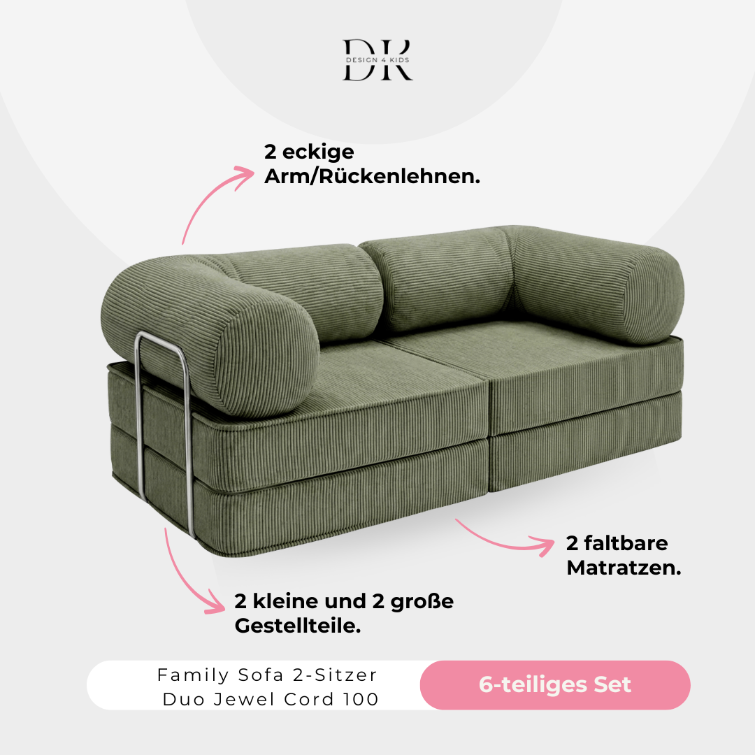 Design4Kids Family Sofa Duo 2-Sitzer Jewel Cord 200