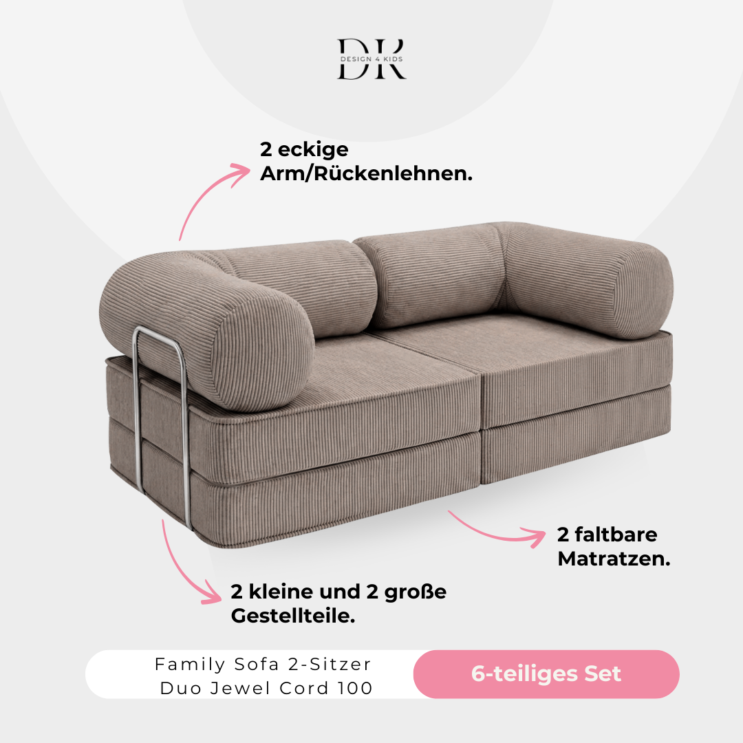Design4Kids Family Sofa Duo 2-Sitzer Jewel Cord 200