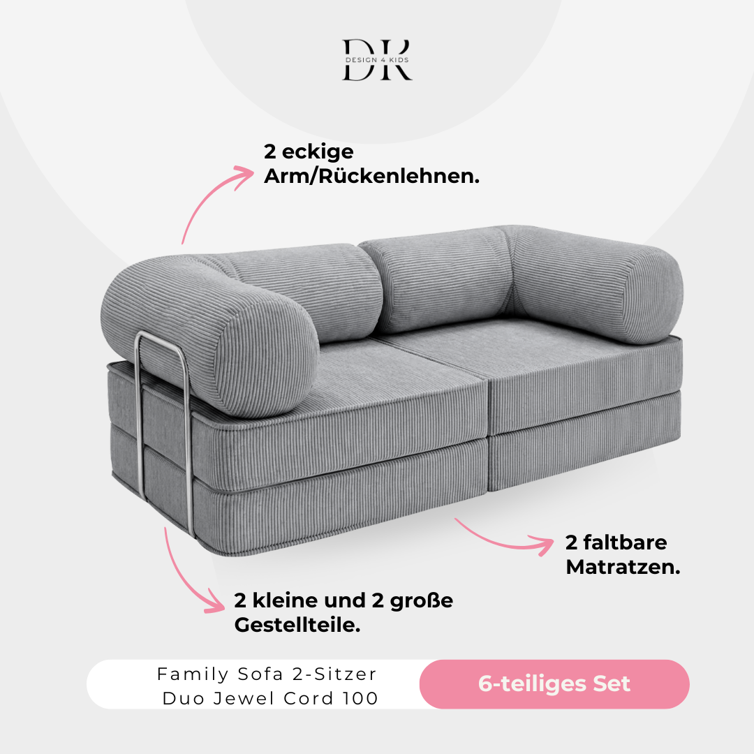 Design4Kids Family Sofa Duo 2-Sitzer Jewel Cord 200