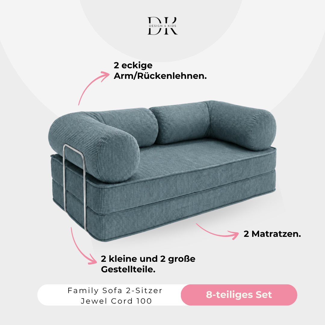 Design4Kids Family Sofa 2-Sitzer Jewel Cord 200