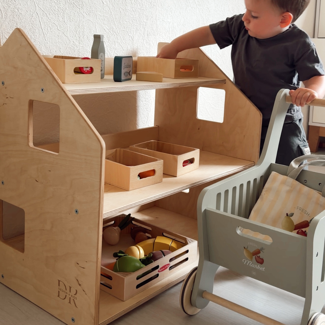 Design4Kids Montessori Spielzeugregal für Kinder – Natur