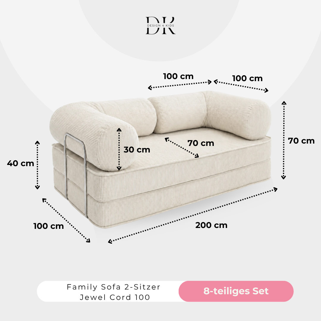 Design4Kids Family Sofa 2-Sitzer Jewel Cord 200
