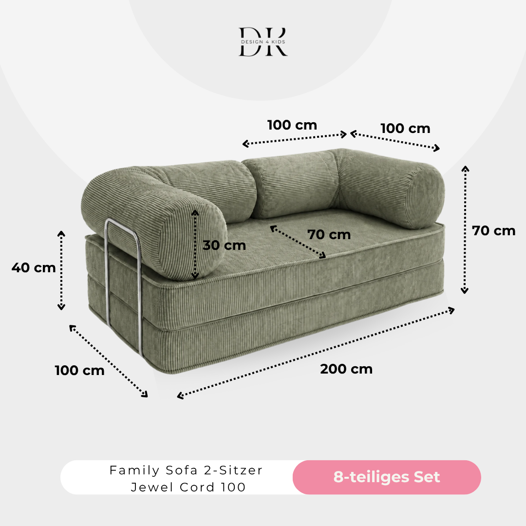 Design4Kids Family Sofa 2-Sitzer Jewel Cord 200
