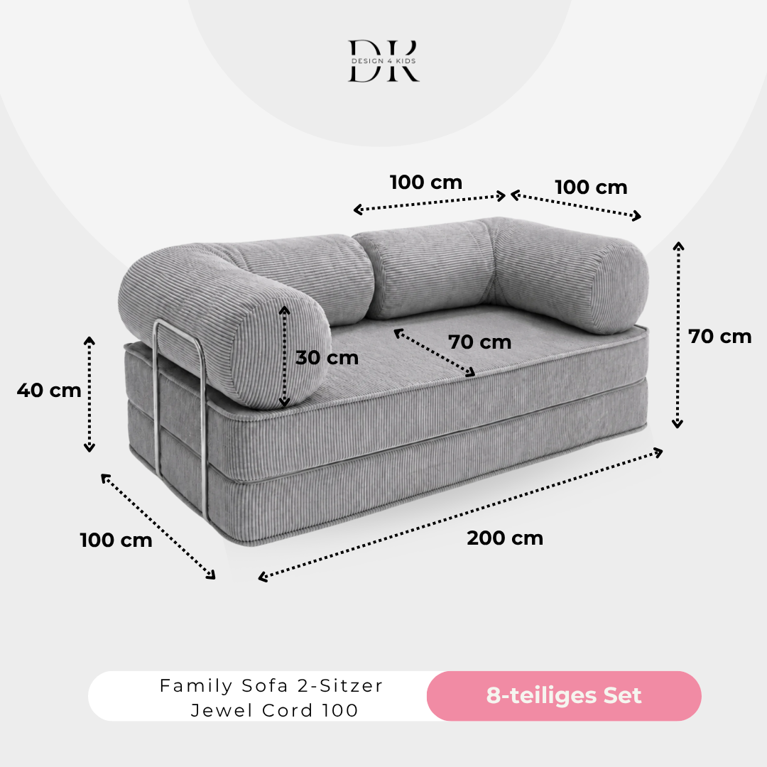 Design4Kids Family Sofa 2-Sitzer Jewel Cord 200