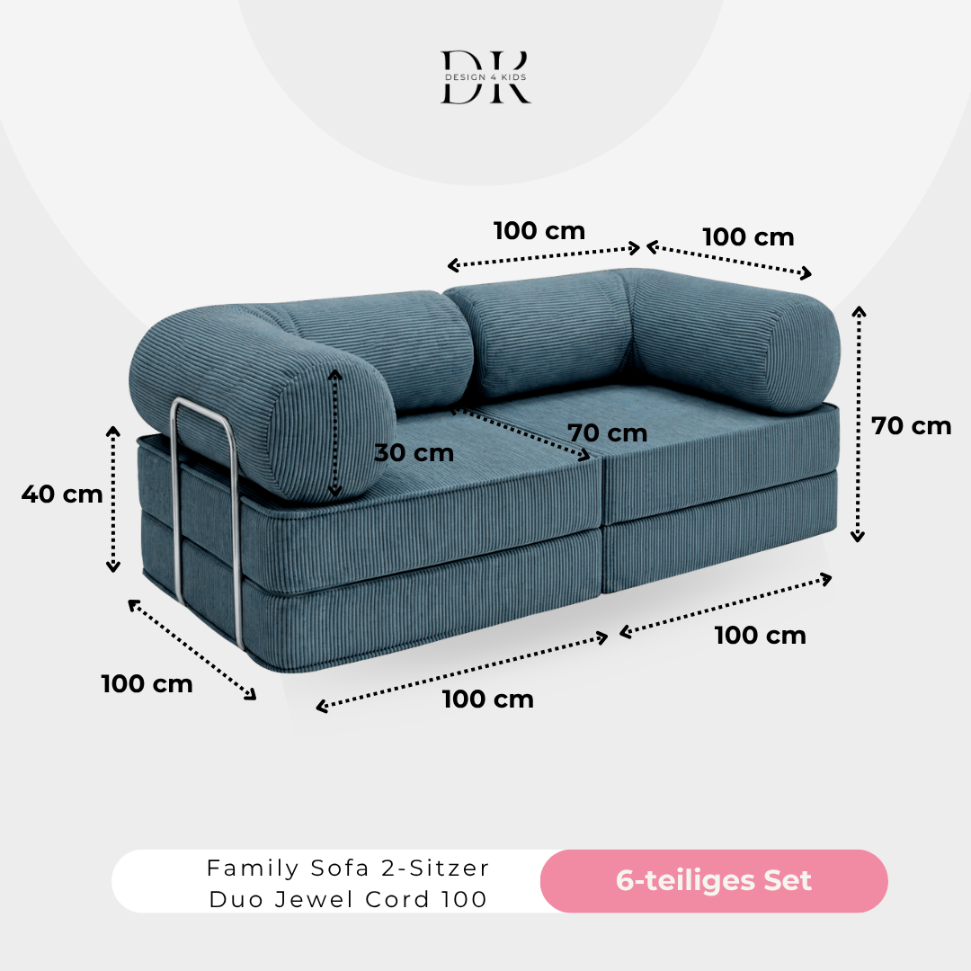 Design4Kids Family Sofa Duo 2-Sitzer Jewel Cord 200