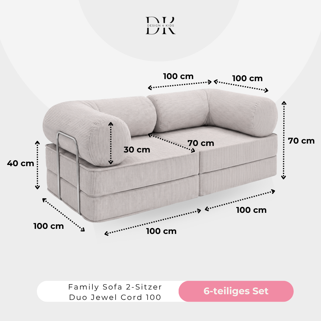 Design4Kids Family Sofa Duo 2-Sitzer Jewel Cord 200