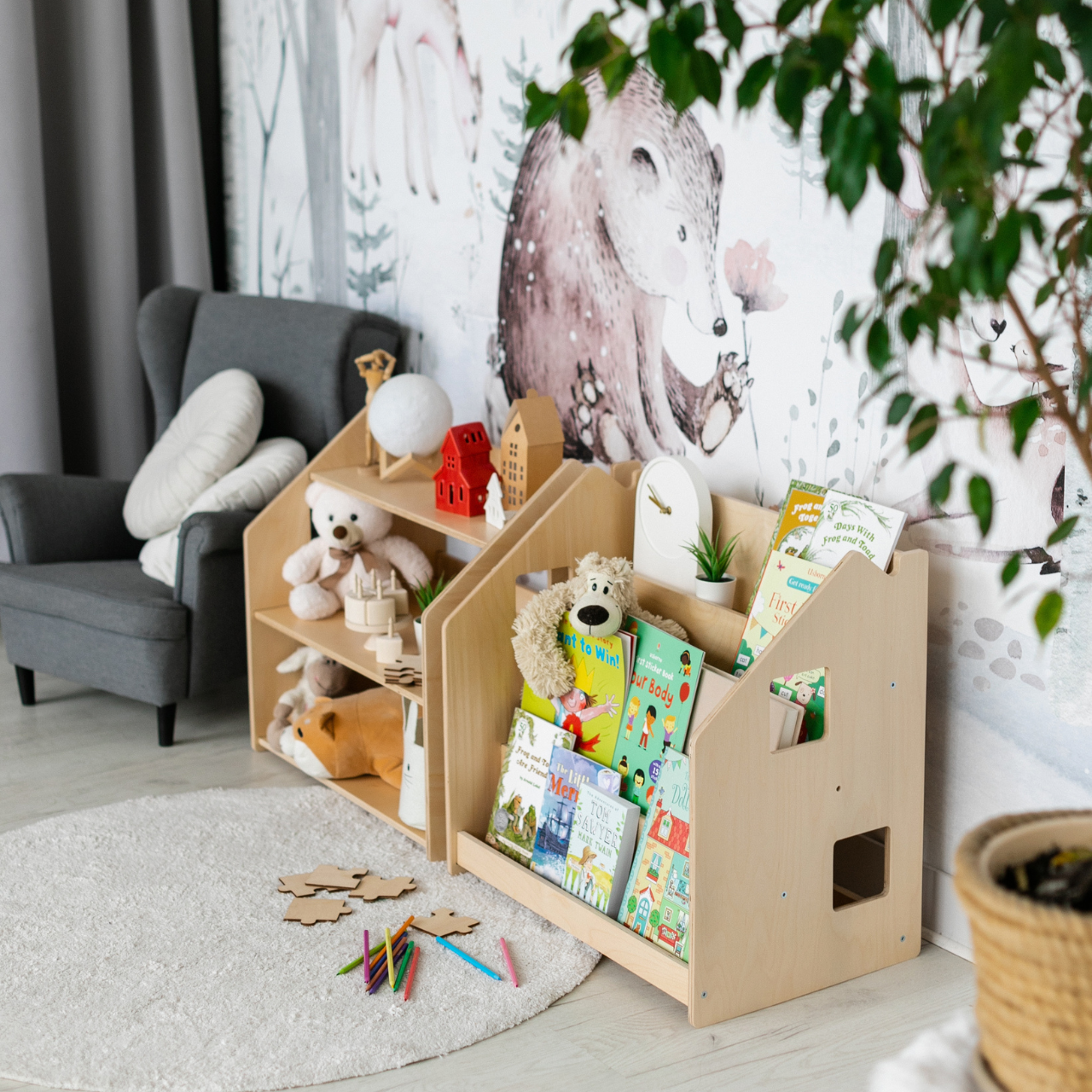 Design4Kids Montessori Bücherregal für Kinder – Natur