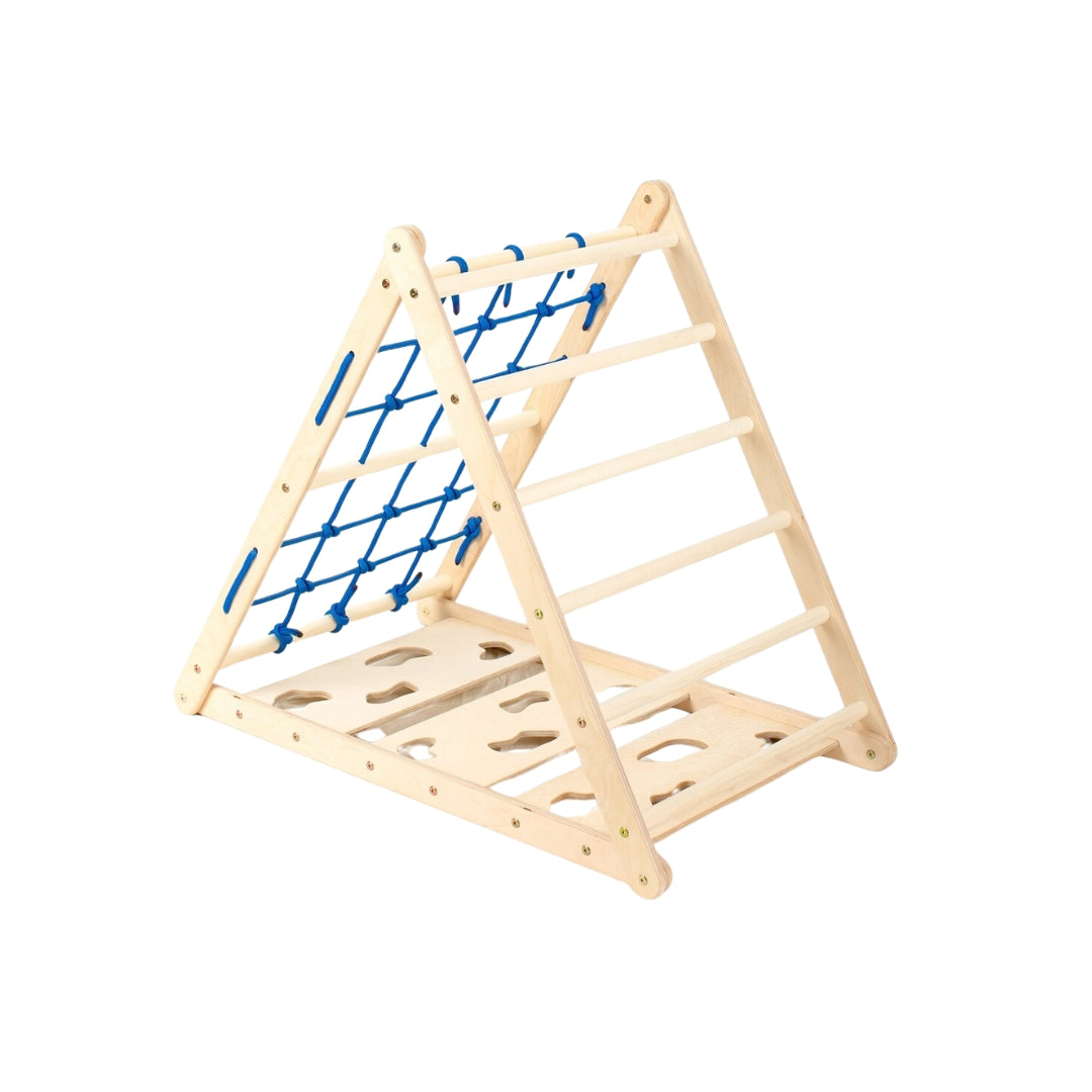 Design4Kids Montessori Kletterset Indri - dreiseitiges Kletterdreieck mit Nylonseil, Rutsche und Wippe