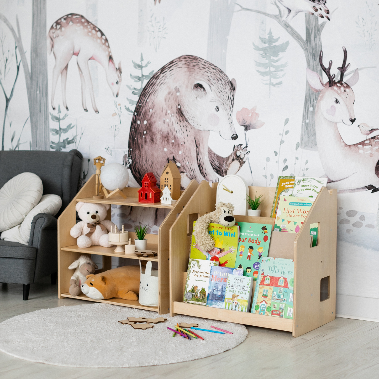 Design4Kids Montessori Bücherregal für Kinder – Natur