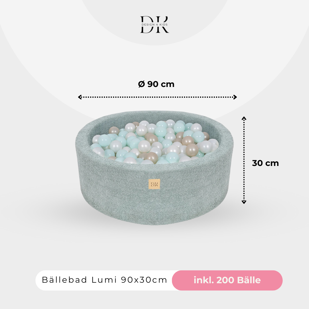 Design4Kids Bällebad Lumi 90x30cm Bouclé, 200 Bälle - eigene Farbauswahl