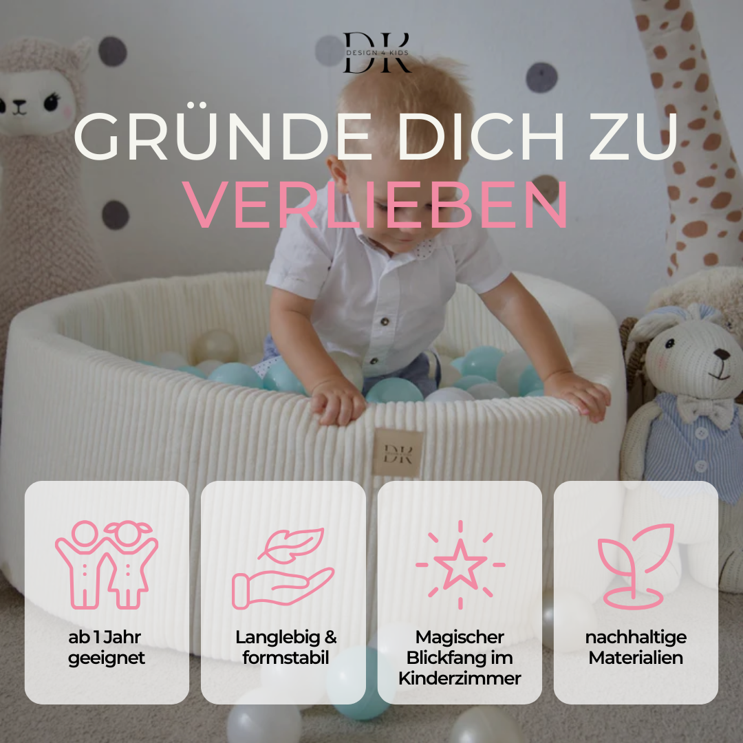Design4Kids Bällebad Jewel 90x30cm Cord, 200 Bälle - eigene Farbauswahl
