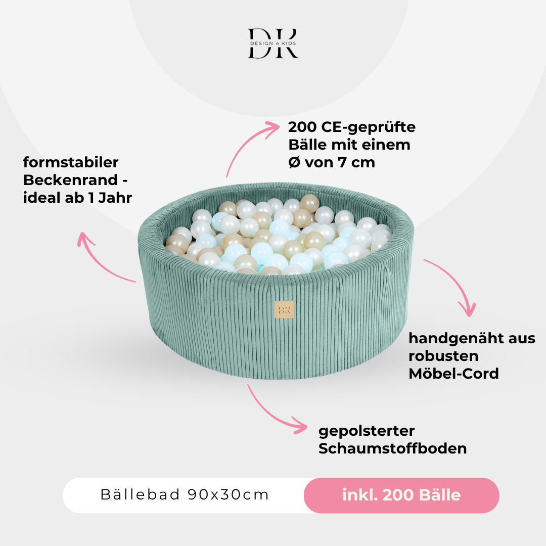 Design4Kids Bällebad Jewel 90x30cm Cord, 200 Bälle - eigene Farbauswahl