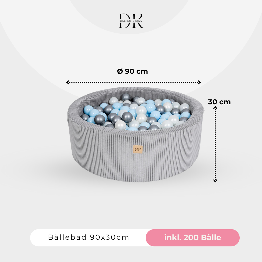 Design4Kids Bällebad Jewel 90x30cm Cord, 200 Bälle - eigene Farbauswahl