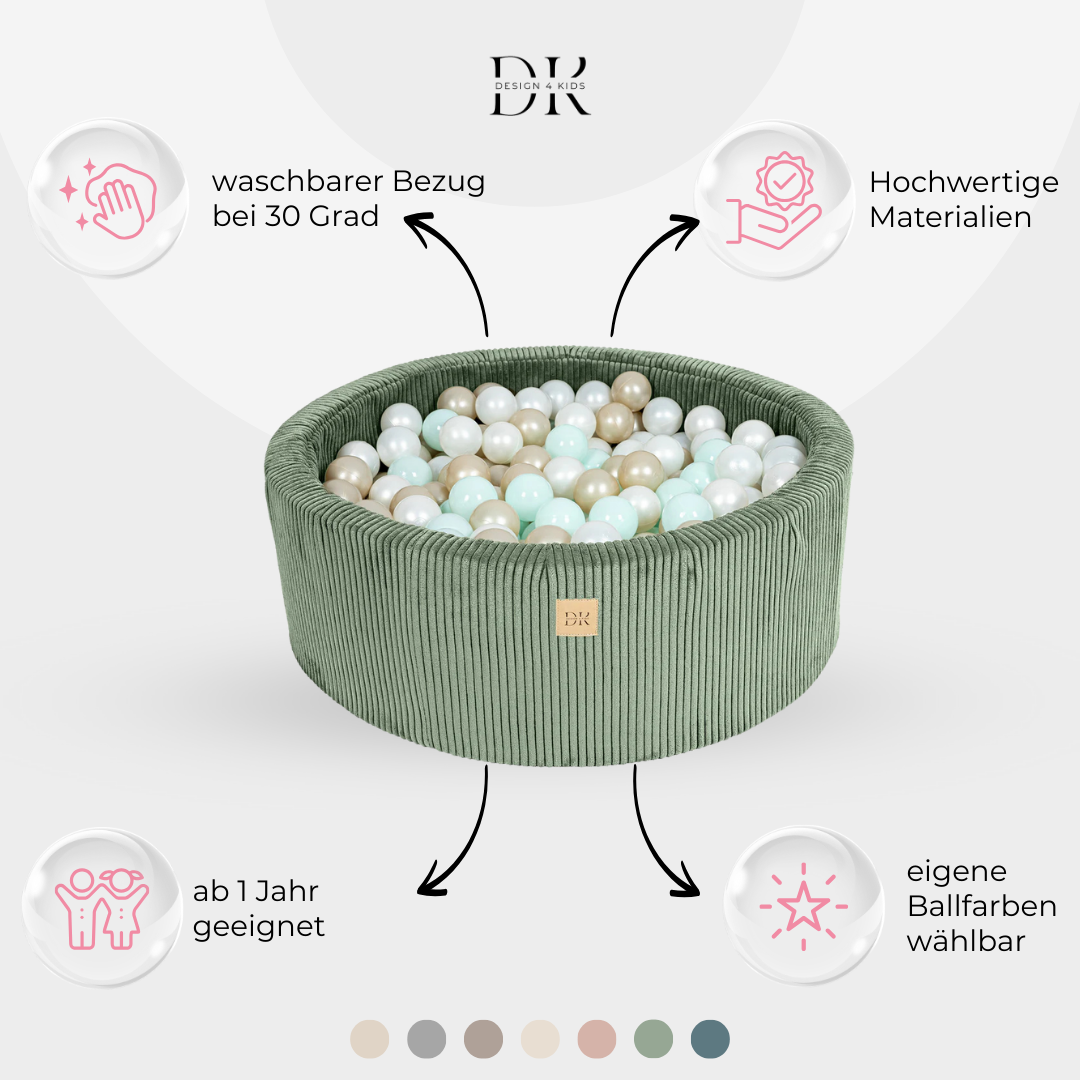 Design4Kids Bällebad Jewel 90x30cm Cord, 200 Bälle - eigene Farbauswahl
