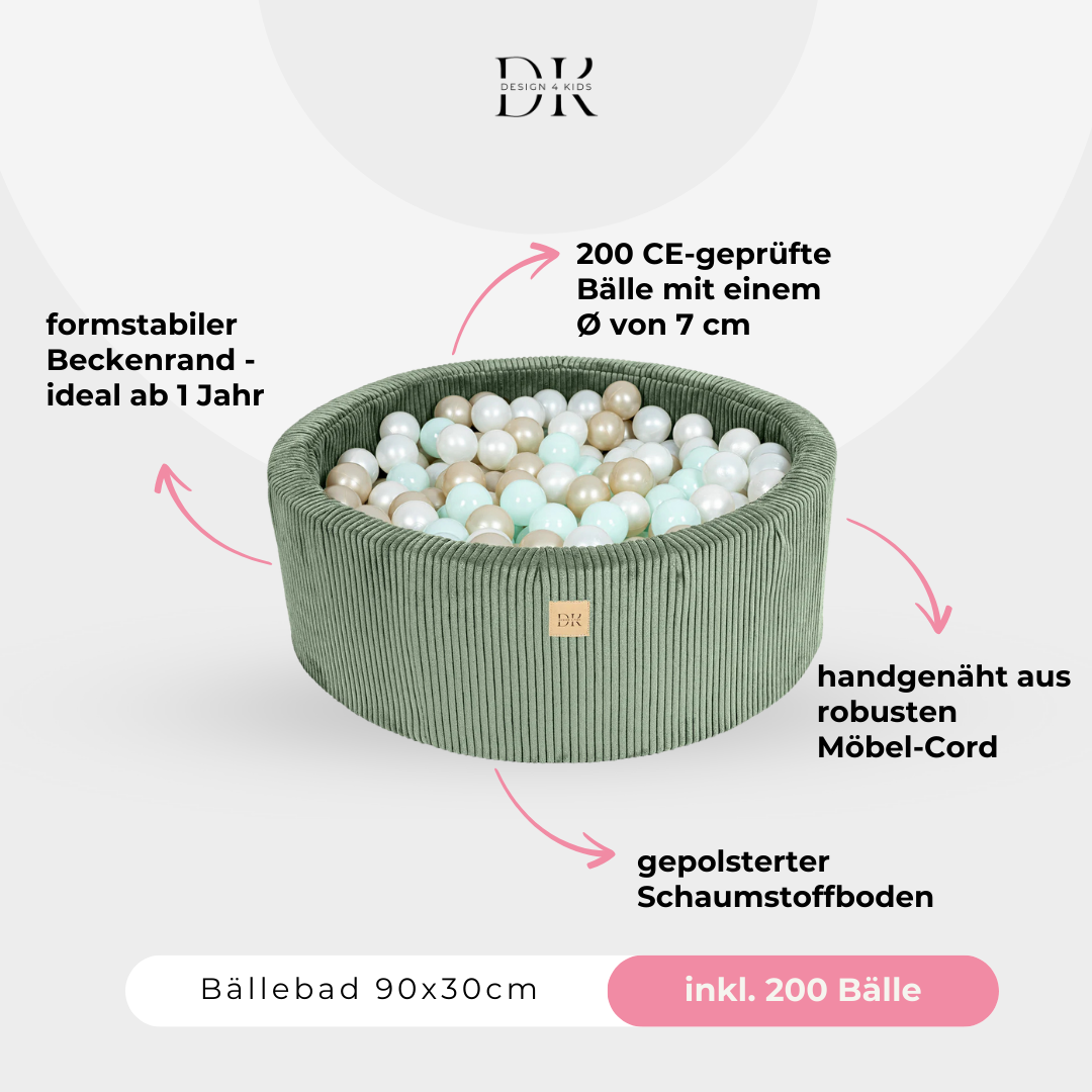 Design4Kids Bällebad Jewel 90x30cm Cord, 200 Bälle - eigene Farbauswahl