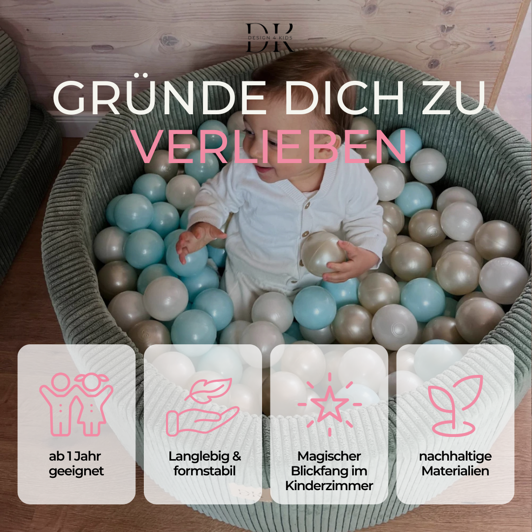 Design4Kids Bällebad Jewel 90x30cm Cord, 200 Bälle - eigene Farbauswahl