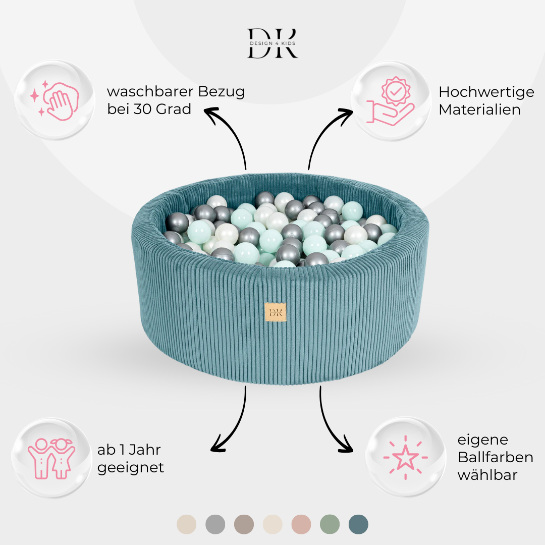 Design4Kids Bällebad Jewel 90x30cm Cord, 200 Bälle - eigene Farbauswahl