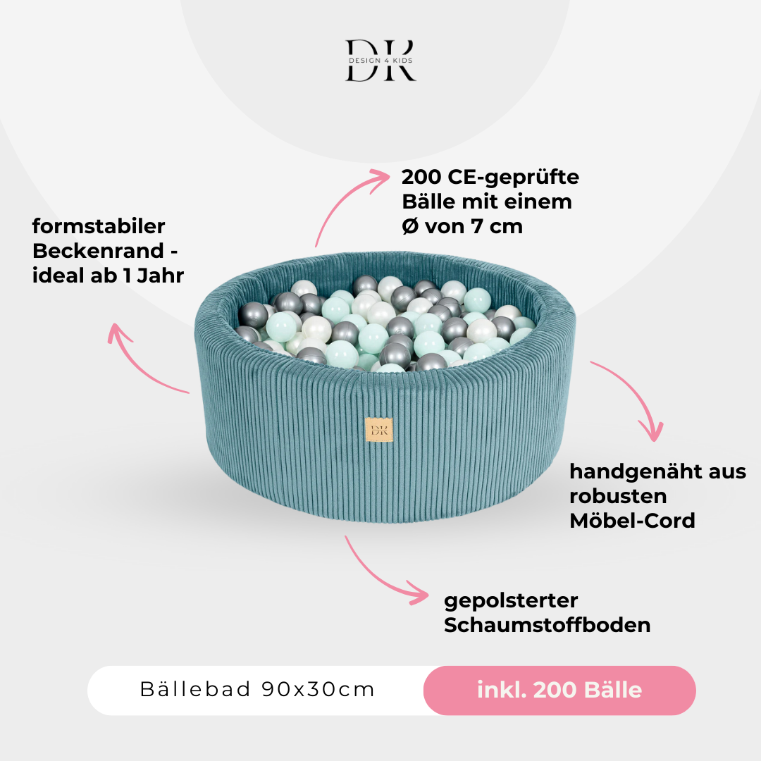 Design4Kids Bällebad Jewel 90x30cm Cord, 200 Bälle - eigene Farbauswahl