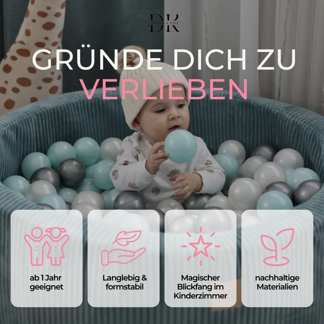 Design4Kids Bällebad Jewel 90x30cm Cord, 200 Bälle - eigene Farbauswahl