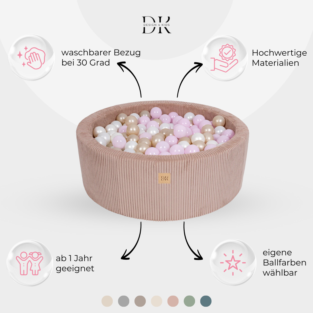Design4Kids Bällebad Jewel 90x30cm Cord, 200 Bälle - eigene Farbauswahl