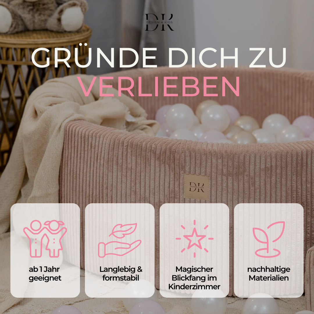 Design4Kids Bällebad Jewel 90x30cm Cord, 200 Bälle - eigene Farbauswahl