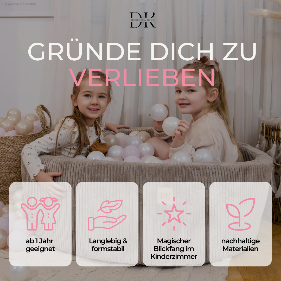 Design4Kids Bällebad Jewel 90x30cm Cord, 200 Bälle - eigene Farbauswahl