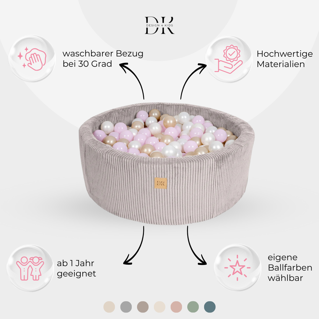 Design4Kids Bällebad Jewel 90x30cm Cord, 200 Bälle - eigene Farbauswahl
