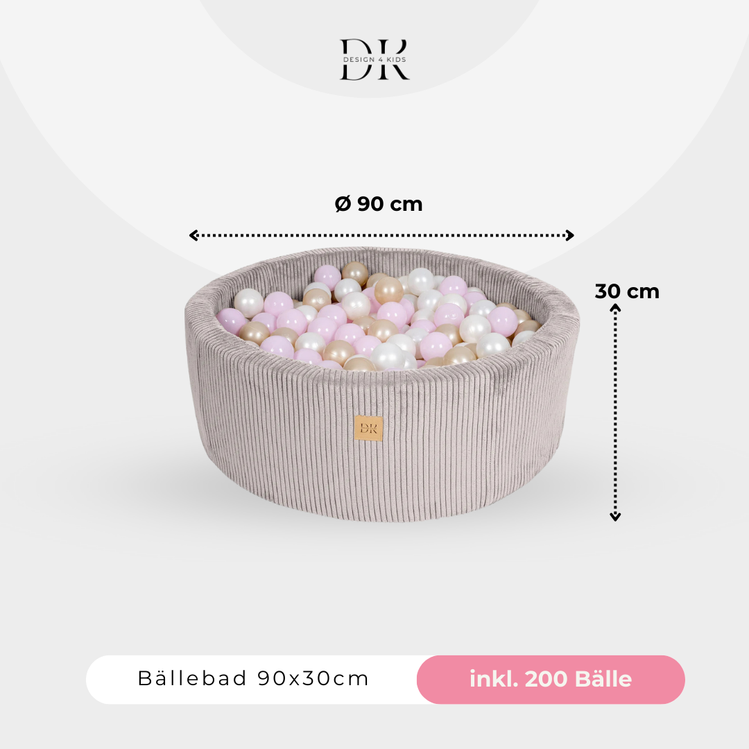 Design4Kids Bällebad Jewel 90x30cm Cord, 200 Bälle - eigene Farbauswahl