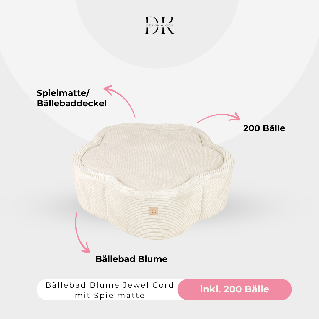 Design4Kids Bällebad Blume Jewel Cord mit Spielmatte, 200 Bälle - eigene Farbauswahl
