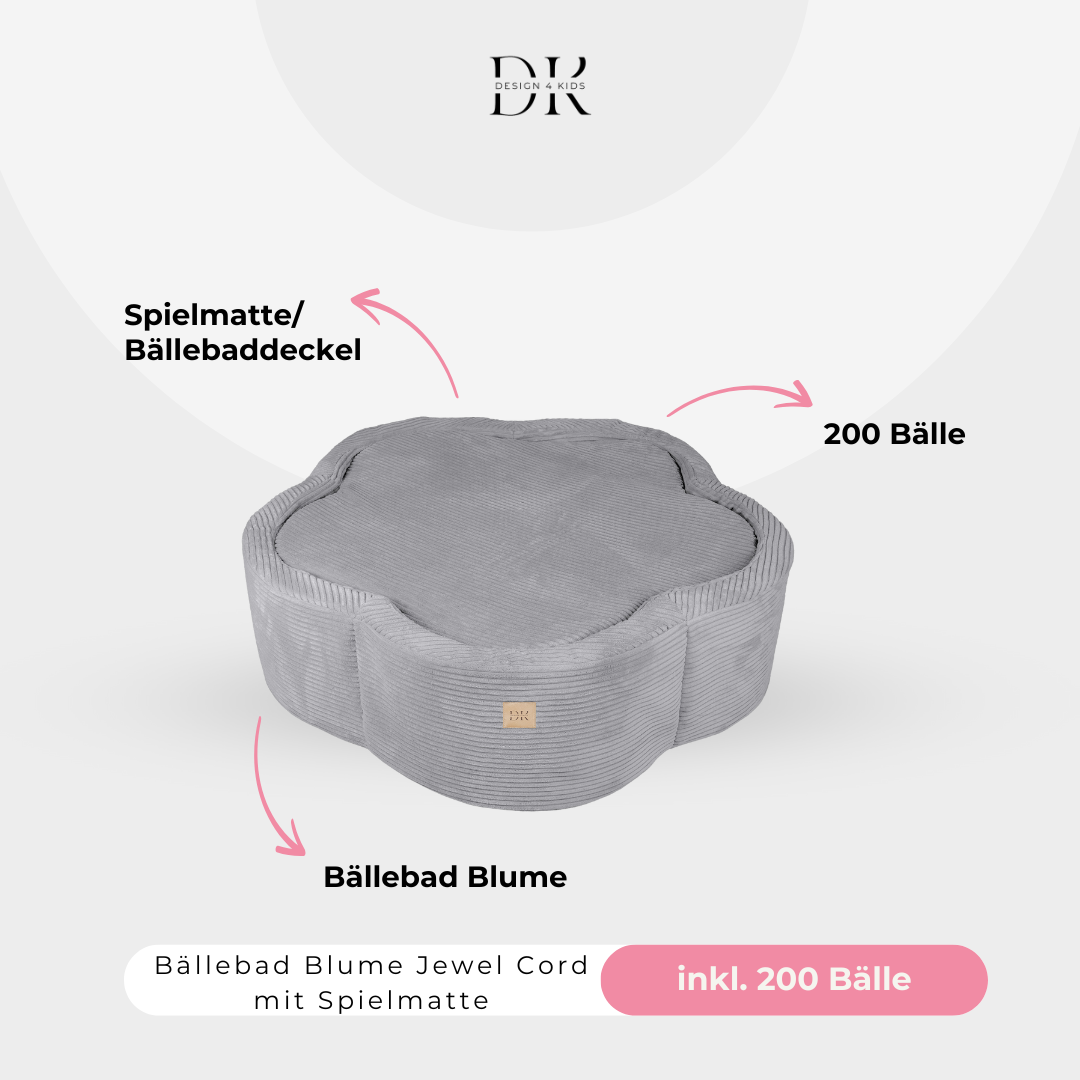Design4Kids Bällebad Blume Jewel Cord mit Spielmatte, 200 Bälle - eigene Farbauswahl