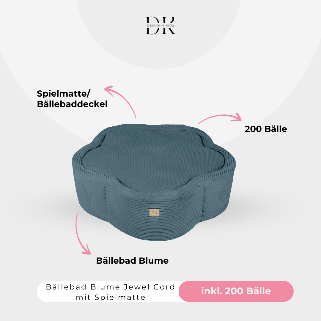 Design4Kids Bällebad Blume Jewel Cord mit Spielmatte, 200 Bälle - eigene Farbauswahl