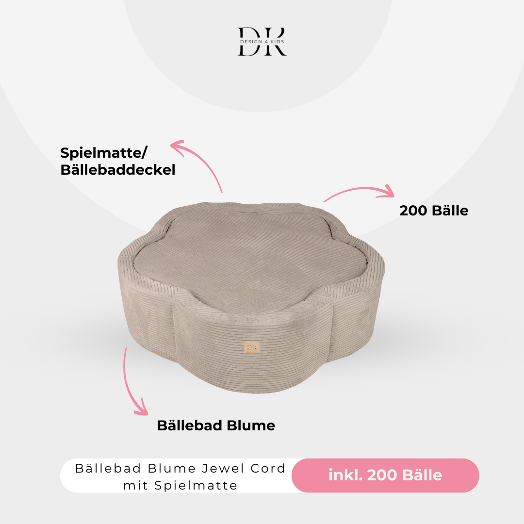 Design4Kids Bällebad Blume Jewel Cord mit Spielmatte, 200 Bälle - eigene Farbauswahl
