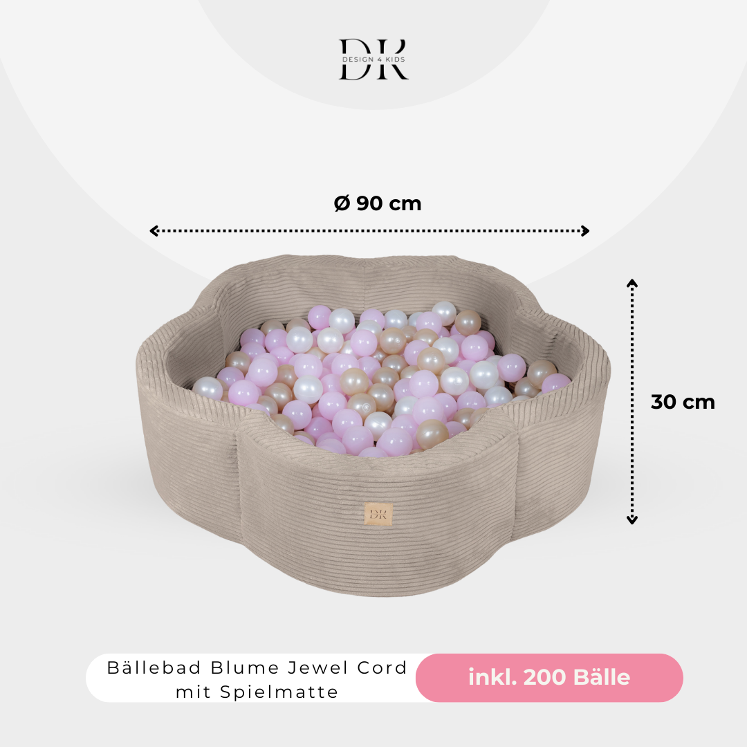 Design4Kids Bällebad Blume Jewel Cord mit Spielmatte, 200 Bälle - eigene Farbauswahl