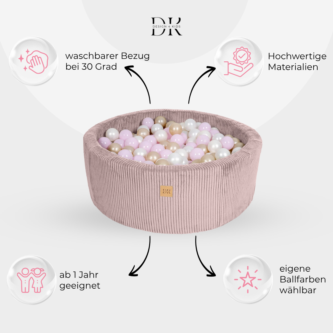 Design4Kids Bällebad Jewel 90x30cm Cord, 200 Bälle - eigene Farbauswahl