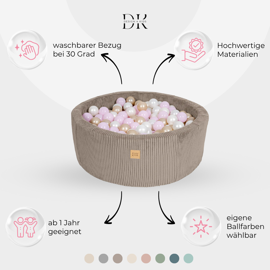 Design4Kids Bällebad Jewel 90x30cm Cord, 200 Bälle - eigene Farbauswahl