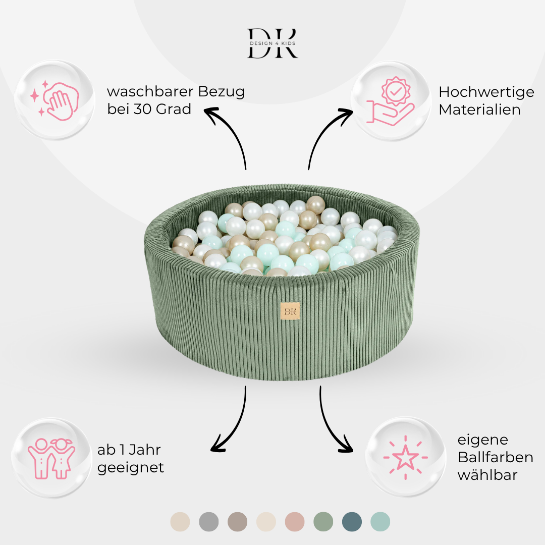 Design4Kids Bällebad Jewel 90x30cm Cord, 200 Bälle - eigene Farbauswahl