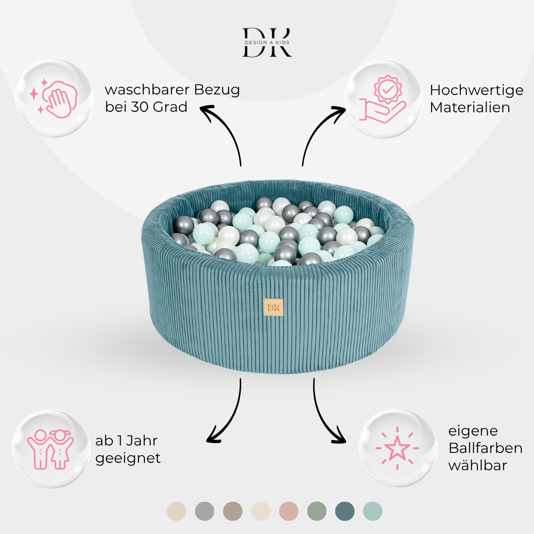 Design4Kids Bällebad Jewel 90x30cm Cord, 200 Bälle - eigene Farbauswahl